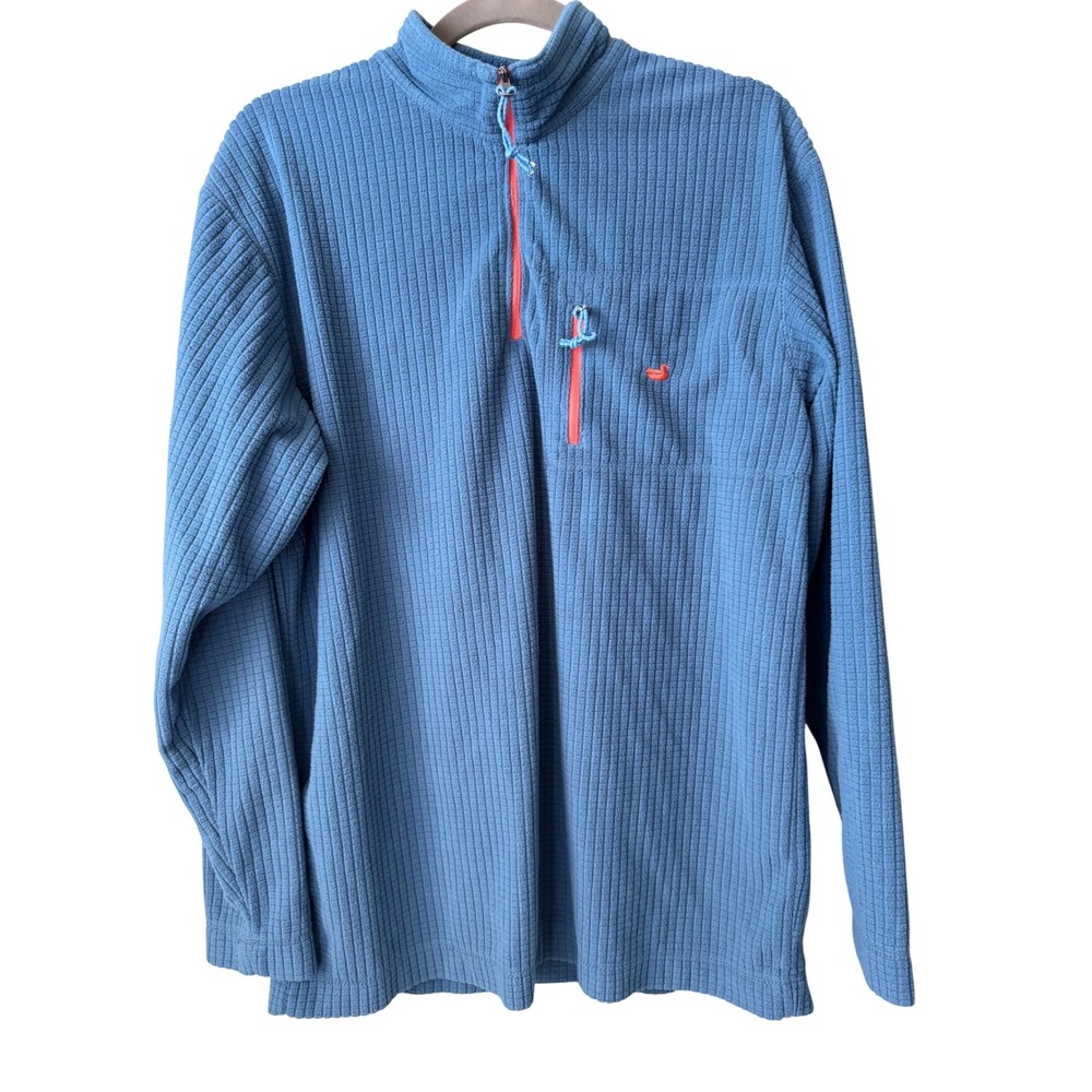 Southern Marsh‎ Mens Waffle Grid Fleece Quarter Zip Pullover Blue Orange Size M